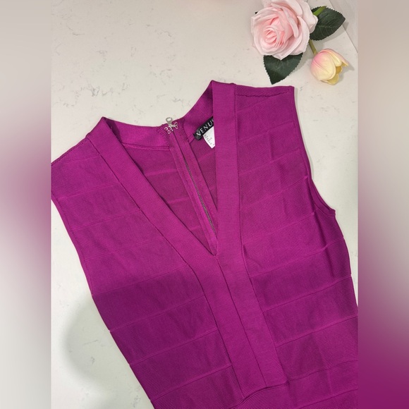 VENUS Vibrant Pink Fringe Mini Dress - Picture 3 of 9